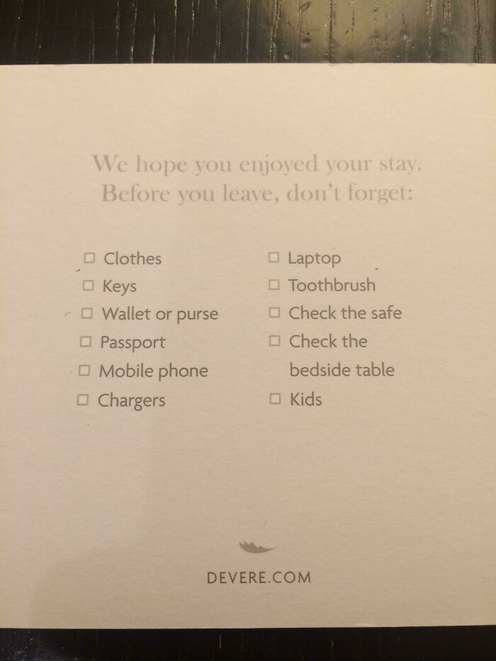 This Checklist From A Hotel