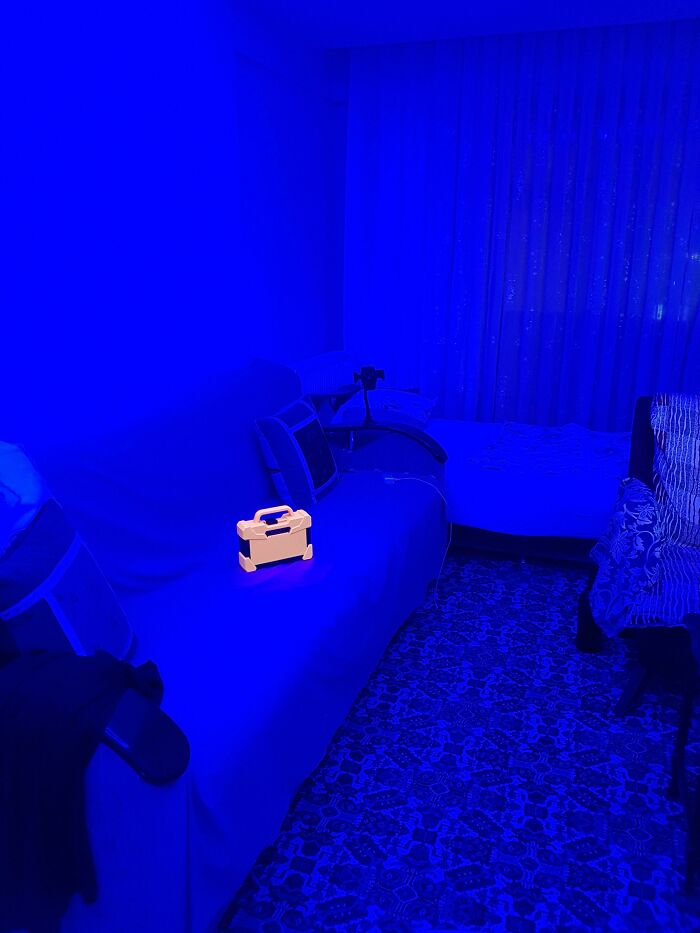 My Orange Toolbox Looks Like A Real Life Pickup Item Under My Room's Blue Light