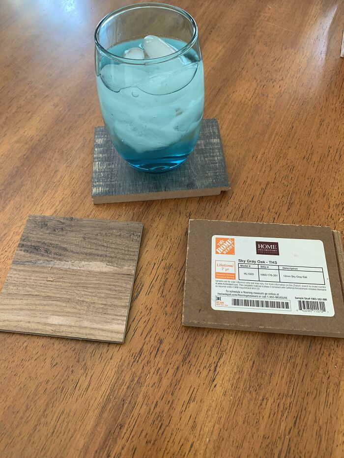 If You’re Broke And Can’t Afford Coasters Grab Some Flooring Samples From Home Depot. They Are Free And Come In A Variety Of Colors And Finishes