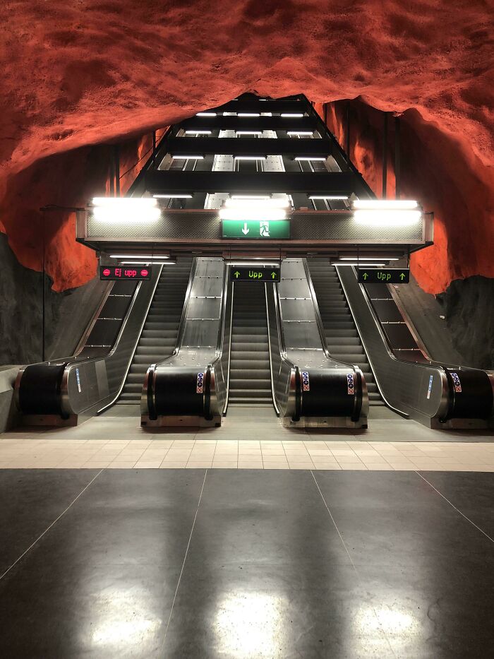 I Took This Pic 2 Years Ago, This Is A Metro Station (Solna Centrum) In Stockholm. I'm Fascinated By The Design, Looks Like A Gate To Hell
