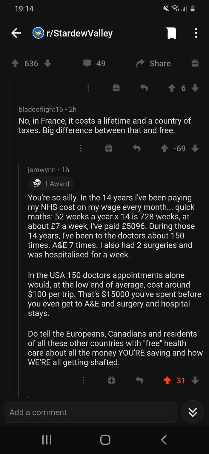 "No, In France, It Costs A Lifetime And A Country Of Taxes." On A Discussion About Ingame Healthcare Costs In Stardew Valley