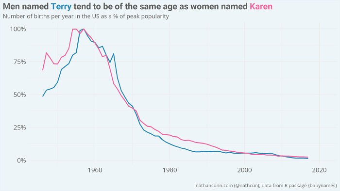 I Analysed 70 Years Of Baby Names In The Us To Decide What To Call A Male Karen. It's Terry