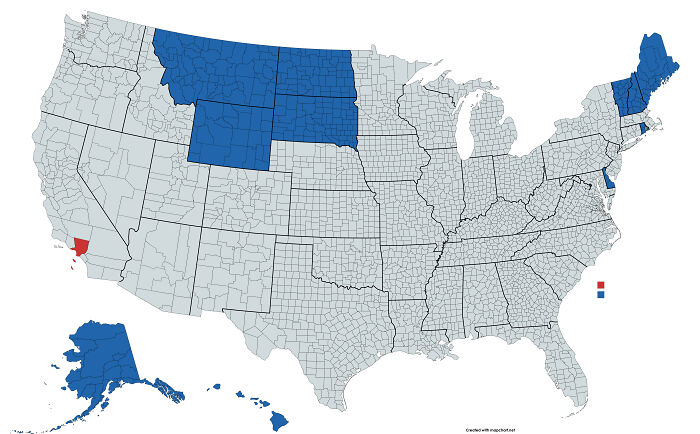 The States In Blue Have A Combined Total Population Equal To Los Angeles County, In Red