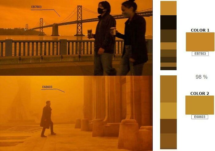 Similarity In Color Palettes And Orange Between 2049 And 2020 In San Francisco