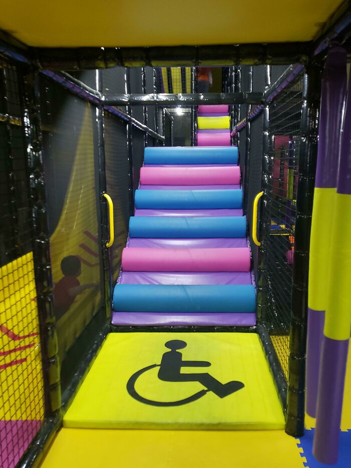 I'm Sorry, But How Is This Even Remotely Designed To Be Wheelchair Accessible? It's Insulting To Even Have The Sign There