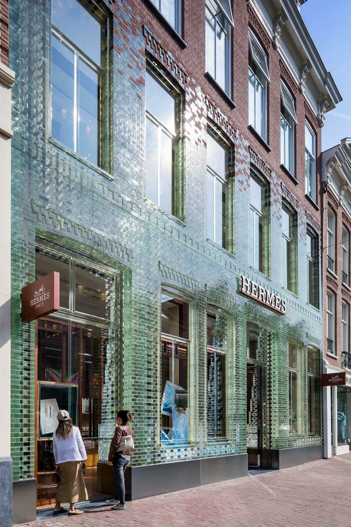 Glass Brick Facade Hermes Store In Amsterdam By Mvdr