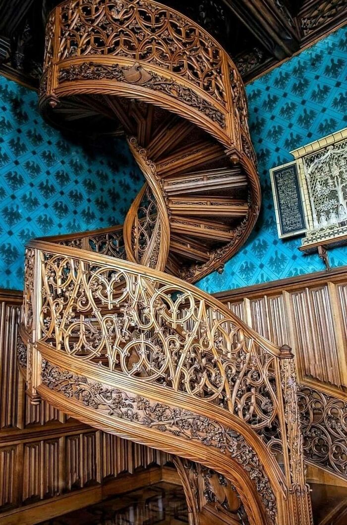 This Spiral Staircase Carved From A Single Tree In 1851 - Located In Lednice Castle, Czech Republic