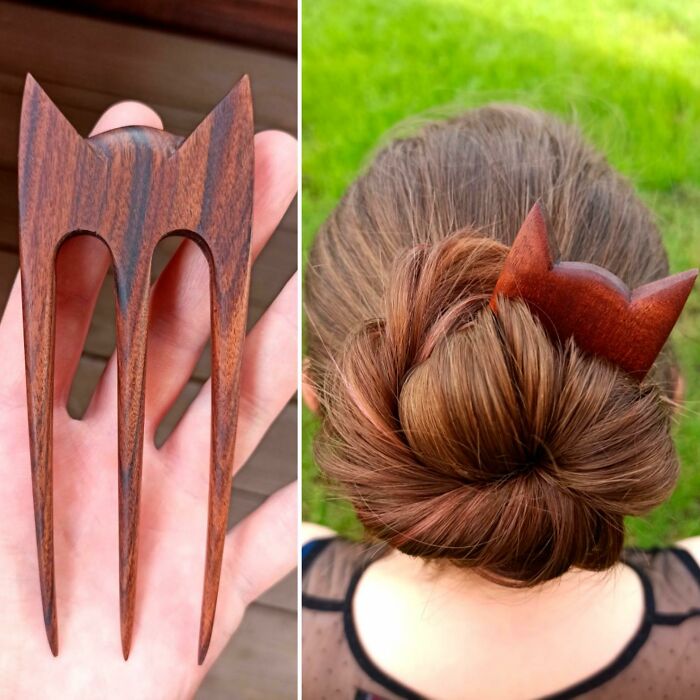 I Made 3-Prong Wooden Hair Fork With Cat Ears Headband