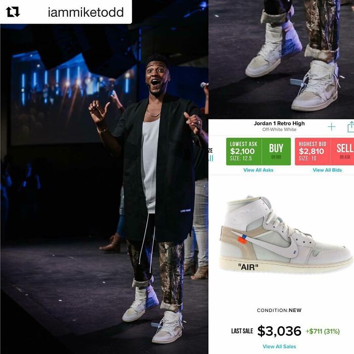 Pastor Mike Todd Rocking The Ultra Exclusive, European Release Off White Jordan 1. $3,036