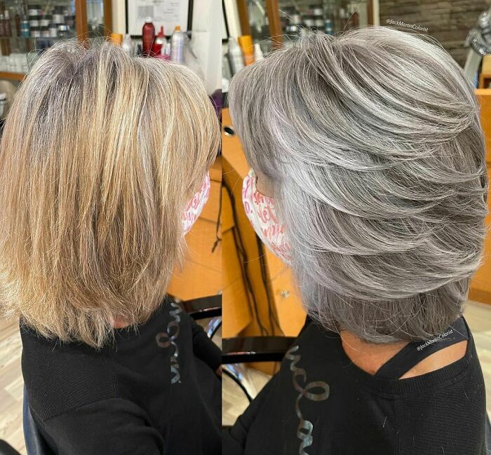 Can You Believe How @k18hair Repairs And Heals The Hair In Only 4 Min?!!! Look At This Before And After, This Client Tried K18 At Home And Texted Me Asking “Is This A Miracle In A Bottle?” #k18hair #hairrepair #hairmask #jackmartincolorist #silverhair #healthyhair
