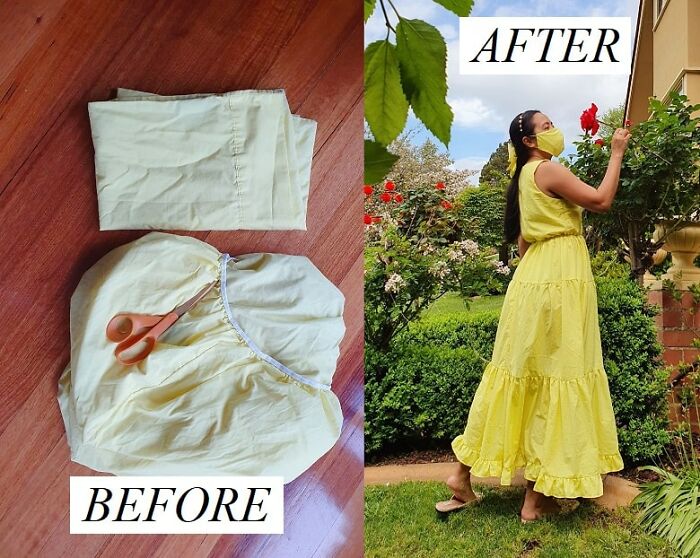 I Upcycled Old Duvet Cover, And Turn Them Into Fashionable Dresses