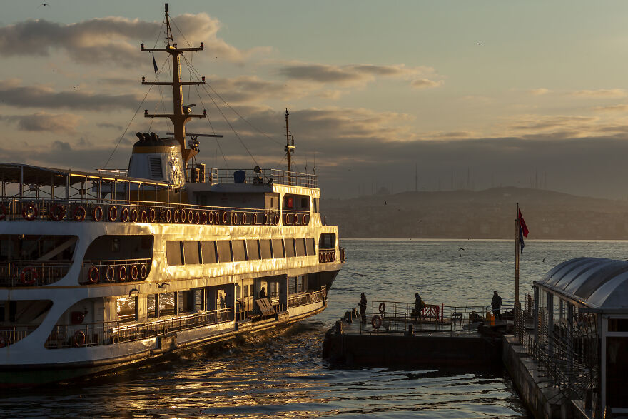 Ferries Are A Fun Way To Transport In Istanbul Between The Two Continents. They Are Also Very Aesthetic Subjects For Photographers. I Took This Photo During Sunrise From The Galata Bridge