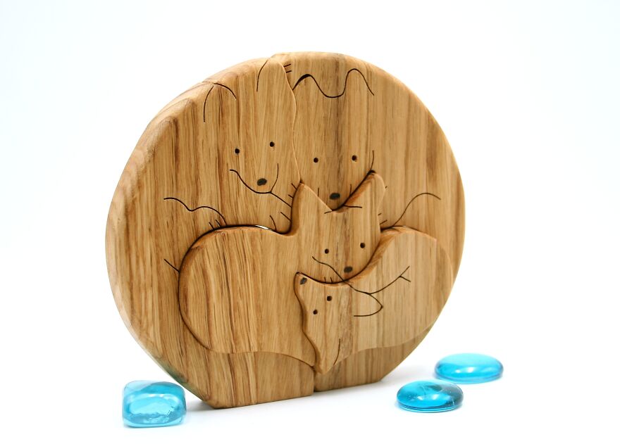 Fox Family Puzzle (Oak Wood)