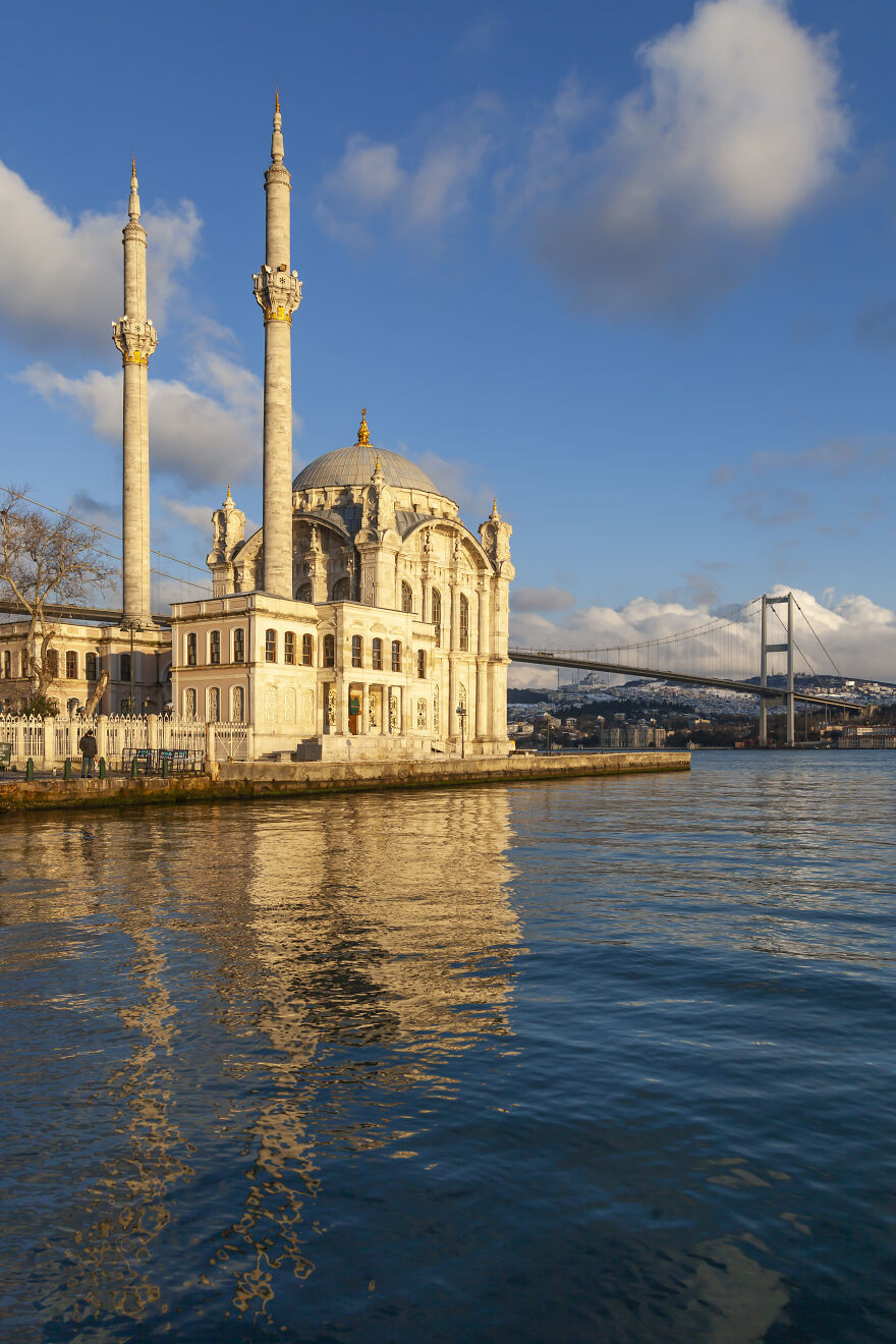 Ortakoy Square Is One Of The Most Beautiful Places In Istanbul And The Elegant Architecture Of The Grand Mecidiye Mosque Complements It. Sunset Makes It Even More Beautiful But Another Excellent Time Is The Evening. With The Lights Of The Bosphorus Bridge, This Mosque Becomes An Ideal Spot For Night Photography