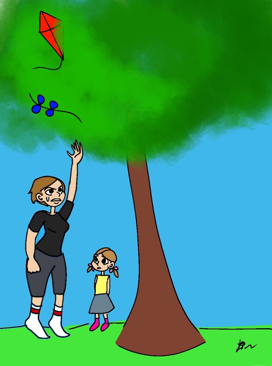 "Mommy! The Kite Is Stuck In The Tree Again!"