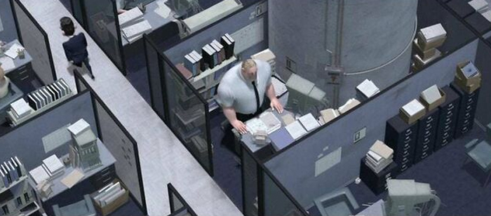 Bob Par In The Incredibles (2004) Has Most Of His Cubicle Taken Up By A Pillar Which Is Why It's So Cramped, I Can't Believe I Never Noticed This Before