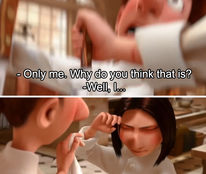In Ratatouille (2007) Colette Has A Scar On Her Wrist. The Scars Are Actually From Burn Marks That Chefs In Real Life Have... I Think