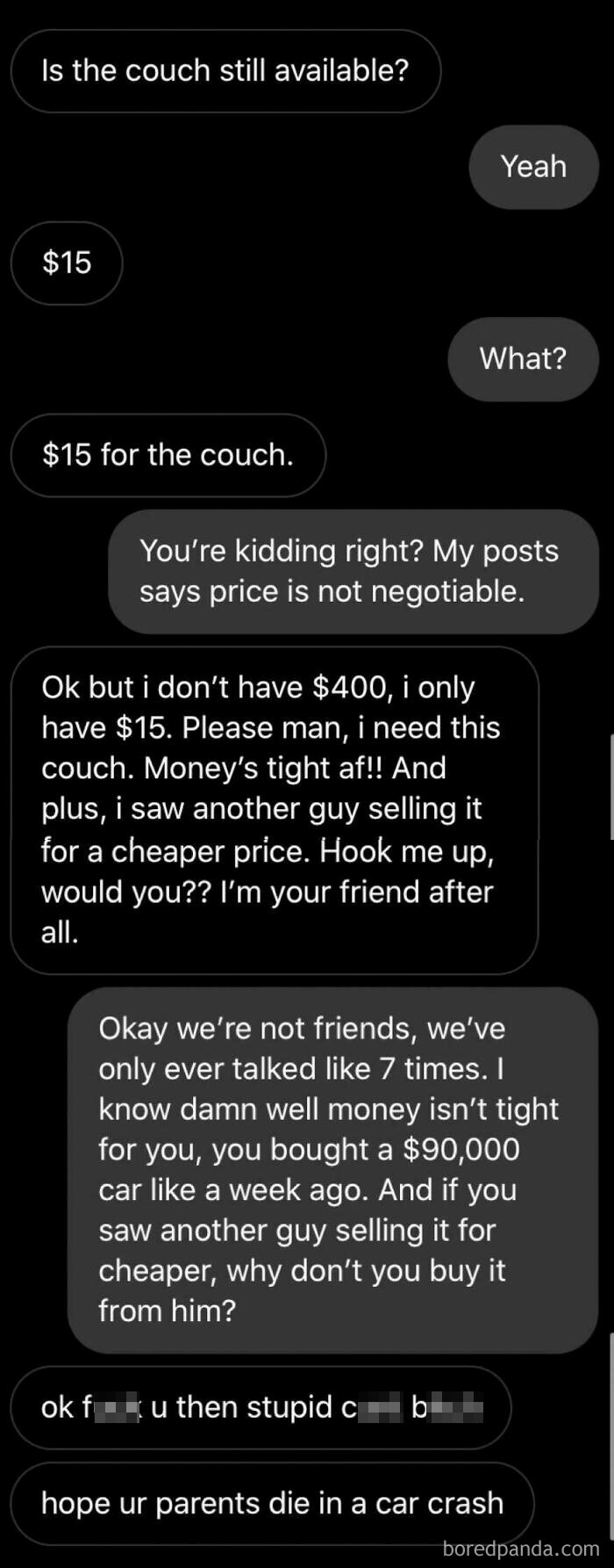 Not Me, But An Experience My Friend Had While Trying To Sell A Couch