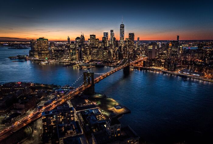 Sunset Over New York From A Helicopter