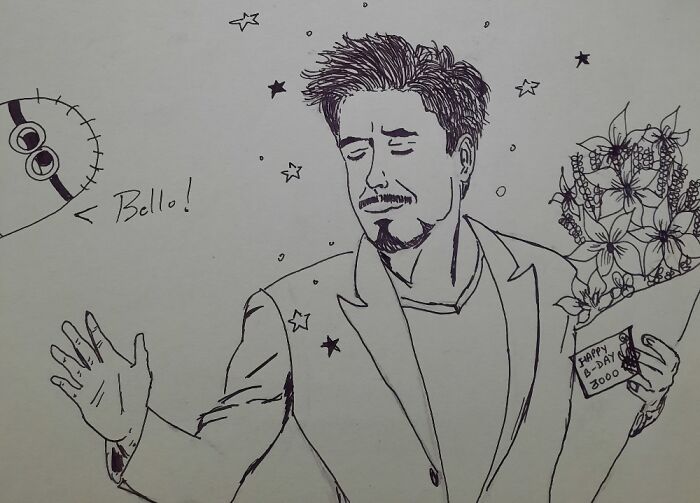 A Drawing Of Rdj And A Minion For My Friend🥺