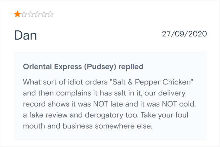 Chinese Takeaway Goes Viral For Its Savage Replies To Bad Customer Reviews