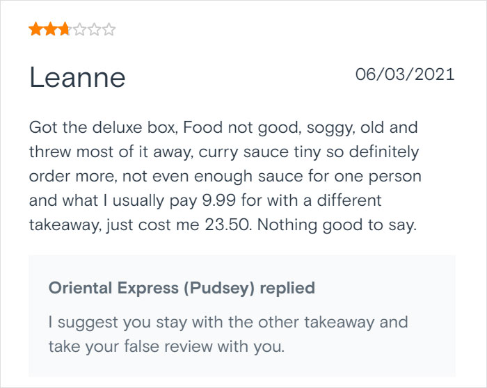 Chinese Takeaway Goes Viral For Its Savage Replies To Bad Customer Reviews