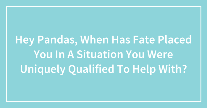 Hey Pandas, When Has Fate Placed You In A Situation You Were Uniquely Qualified To Help With? (Closed)
