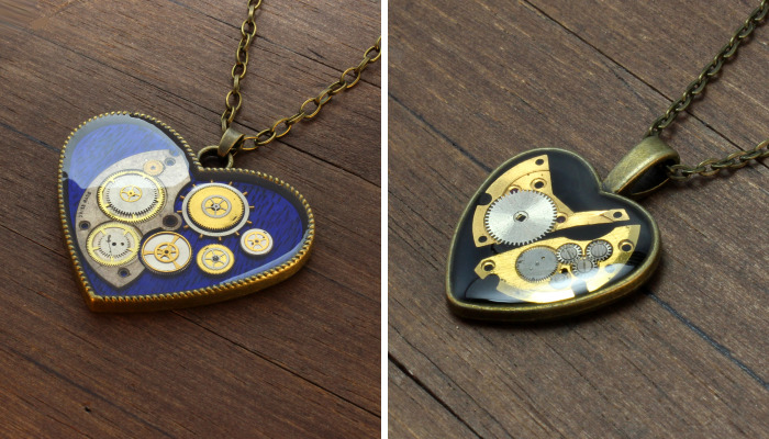 Unique Heart Pendants Collection I Made From Watch Parts In Steampunk Style For Valentine’s Day