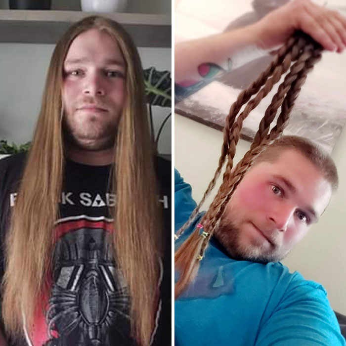 Fotos antes y después de donar mi pelo a Cabello de ángel para niños (Angel Hair for Kids), donde hacen pelucas para niños que luchan contra el cáncer