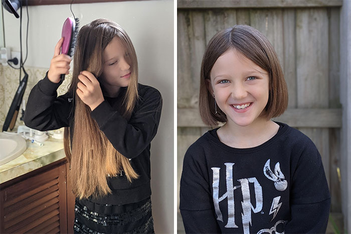 Mi hija de ocho años ha estado dejando crecer su cabello por casi dos años, para donarlo a una organización que hace pelucas para niños con cáncer que no pueden comprarlas