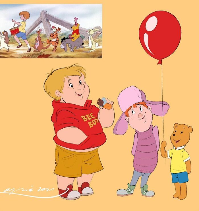 Winnie Pooh, Piglet y Christopher Robin