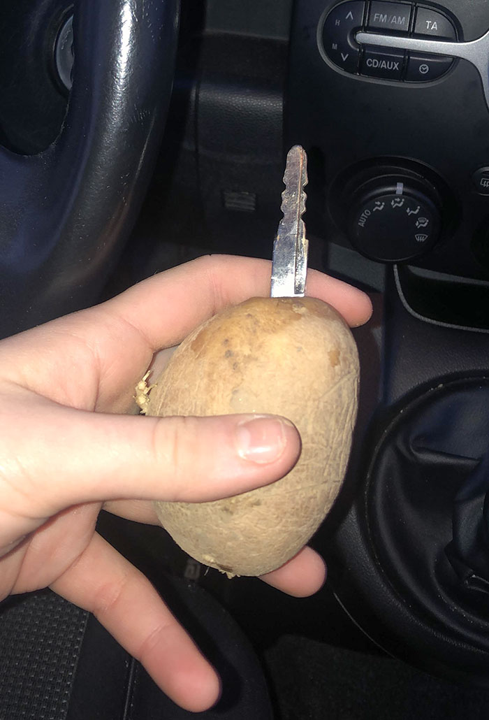 If Your Key Breaks In Half, Just Stick It Into A Potato Like My Friend Did This Morning