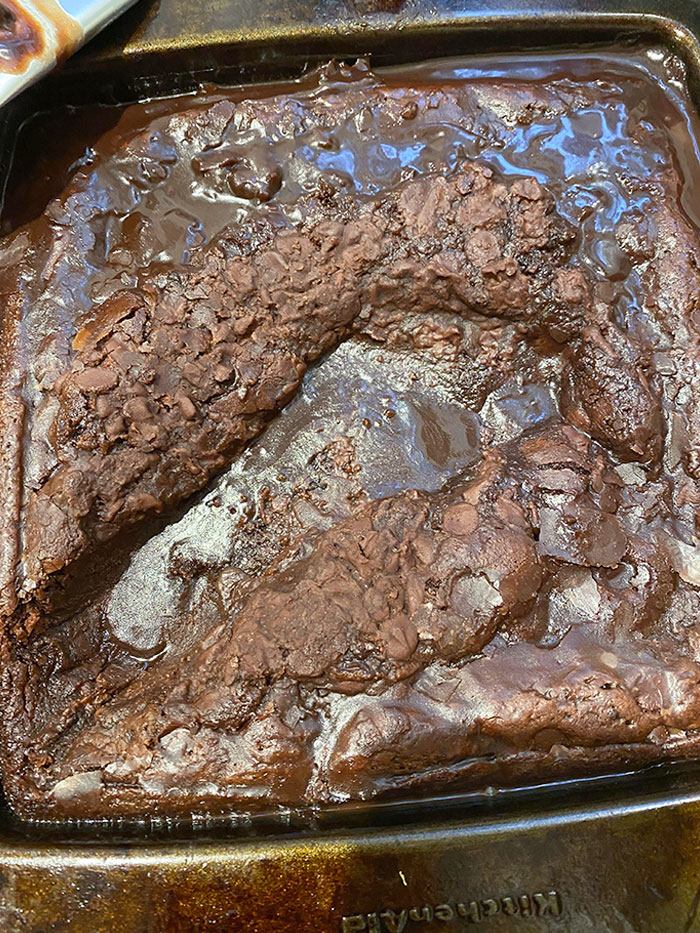 My Mom Made Me A Pan Of Brownies For My Birthday, And My Son Insisted On Carrying Them On The Way Home. Got Back And Somehow They Ended Up With A Giant Footprint In Them