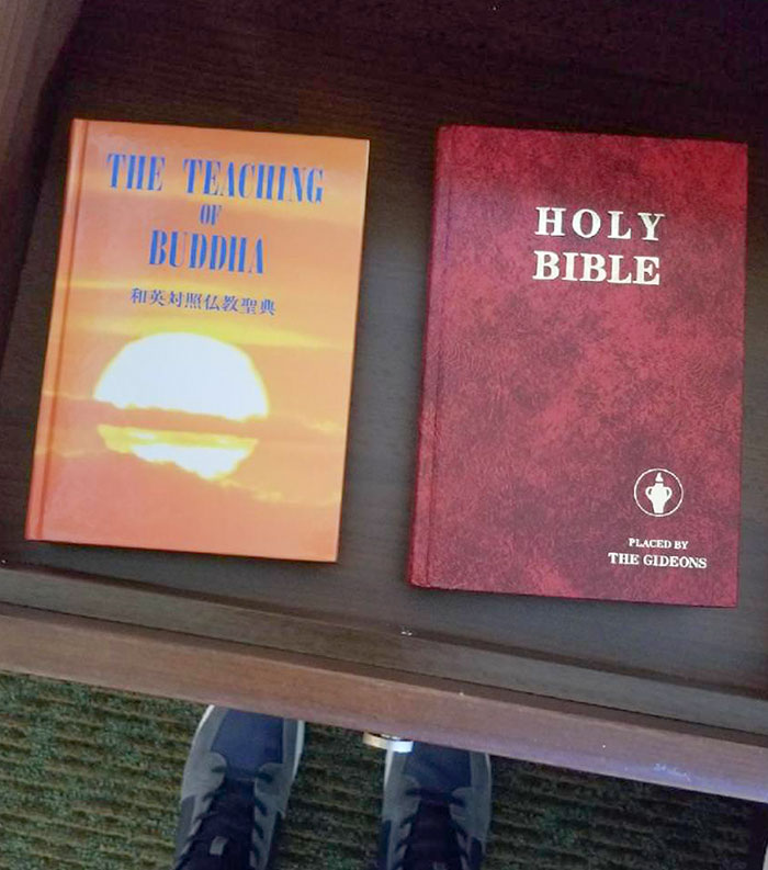 My Hotel Room In Honolulu Has The Bible And The Teachings Of Buddha