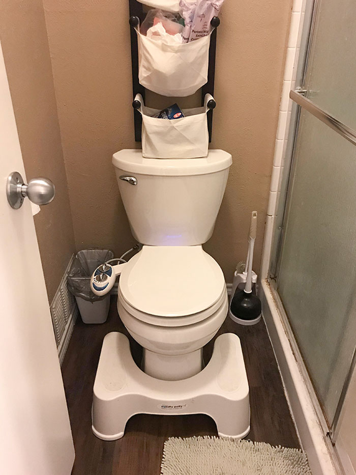 Husband Brag. He Installed A New Toilet, Bidet, And Lighted Toilet Seat For Mid-Night Bathroom Trips. Bonus: Squatty Potty. I Call It My Pregnancy Throne