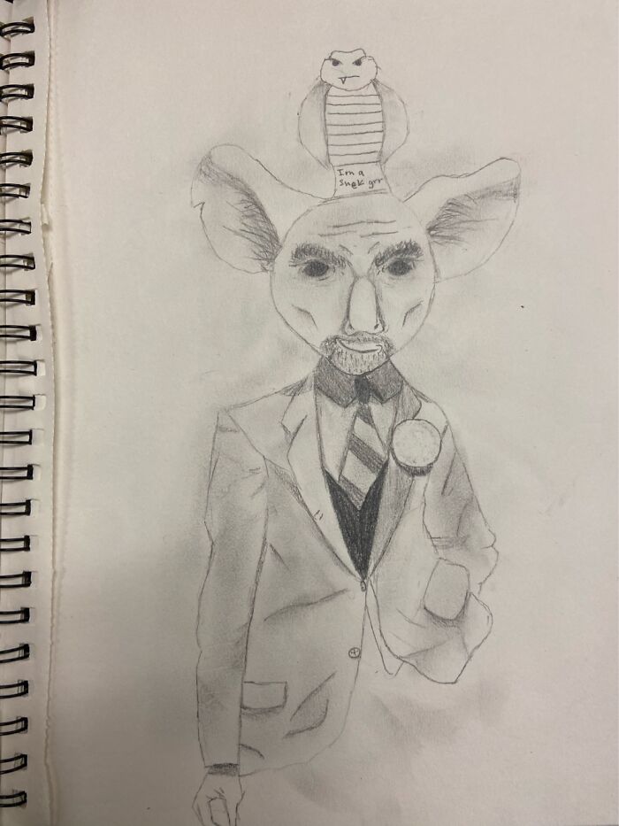 My Drawing Of An Old, Fancy Koala Man Witt A Snake Coming From His Head