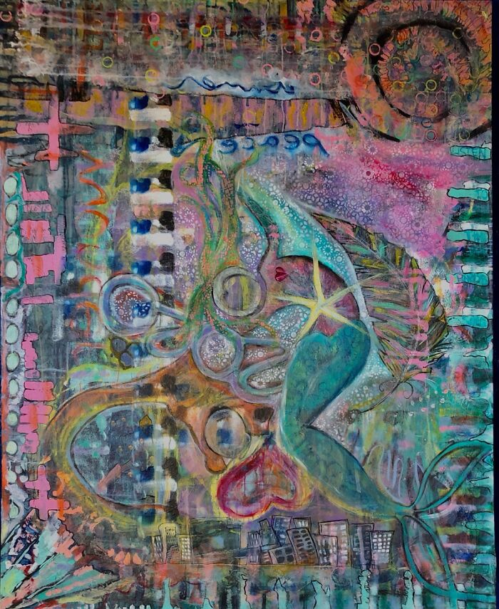 4’x5’ Intuitive Painting Done April 2020. Titled “That Year”