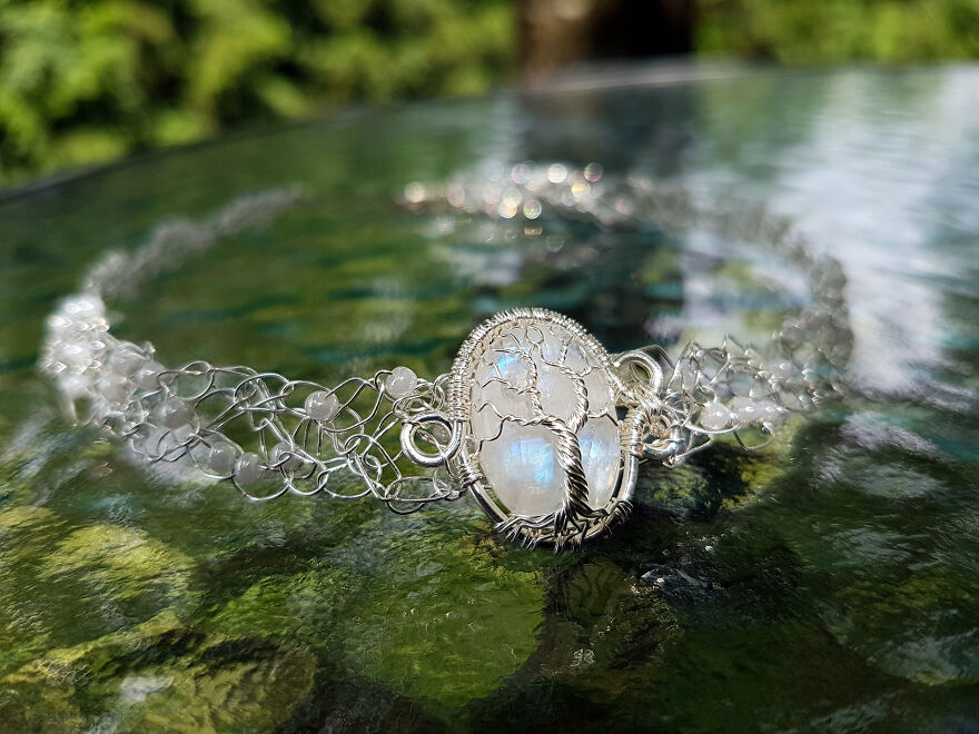 A Wire Crochet Moonstone Necklace