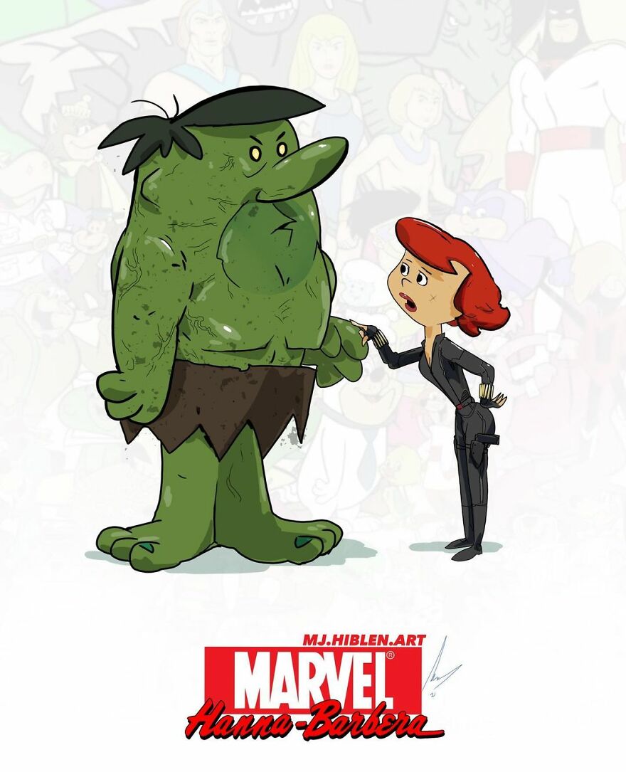 Barney And Betty Rubble As Hulk And Black Widow