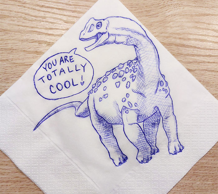 I Draw Supportive Dinosaurs On Napkins For My Kid (30 Pics)