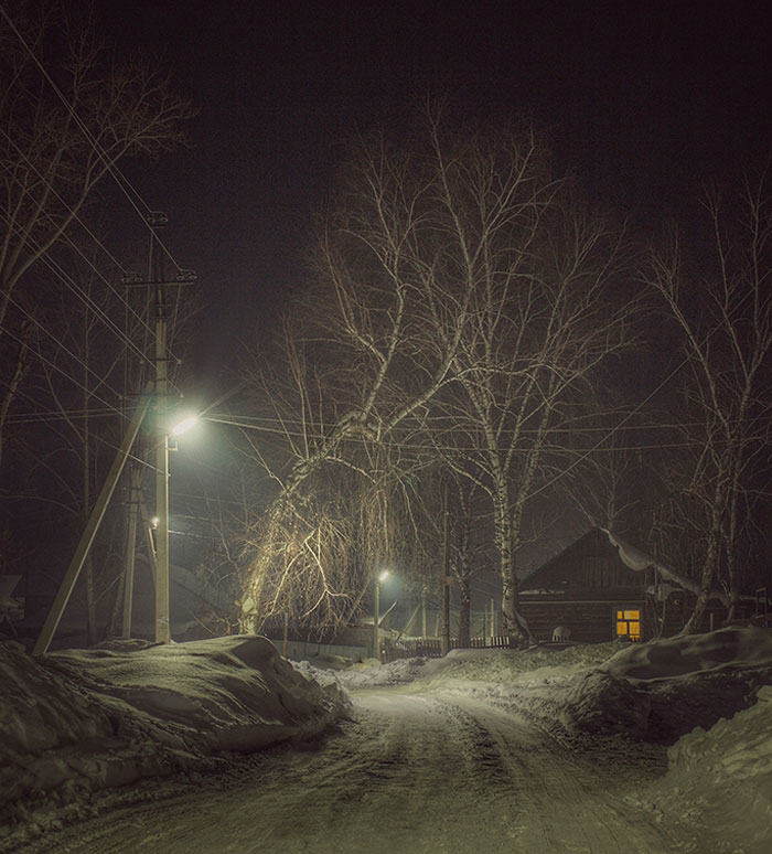 Night Street In Russian Village Looks Like Location In Some Game