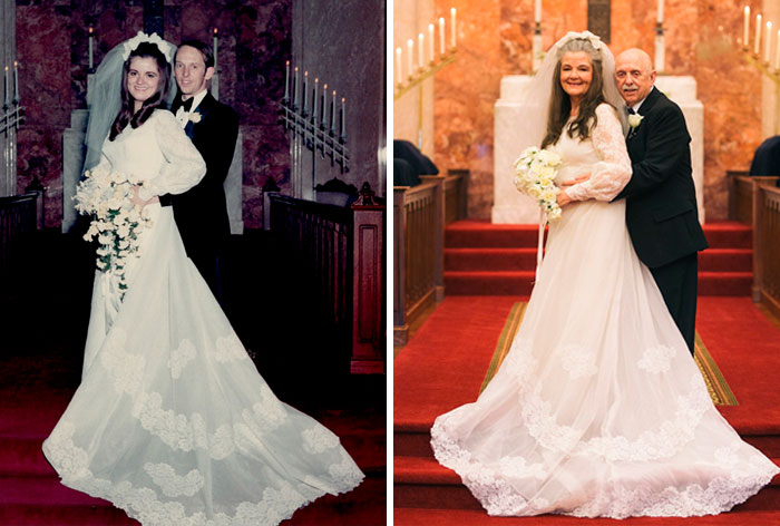 Then And Now: Couple Recreates 12 Wedding Photos After 50 Years Of Being Married