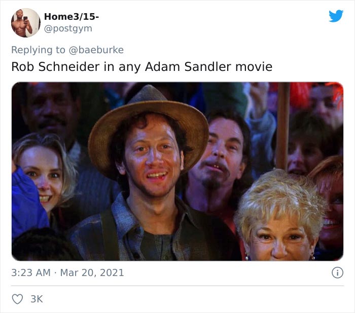 Any Role Played By Rob Schneider In Any Adam Sandler Movie