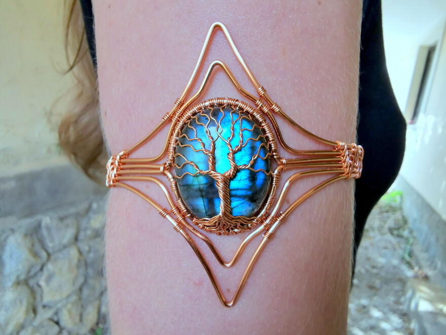 A Labradorite Tree Armlet Made With Tarnish Resistant Copper Wire