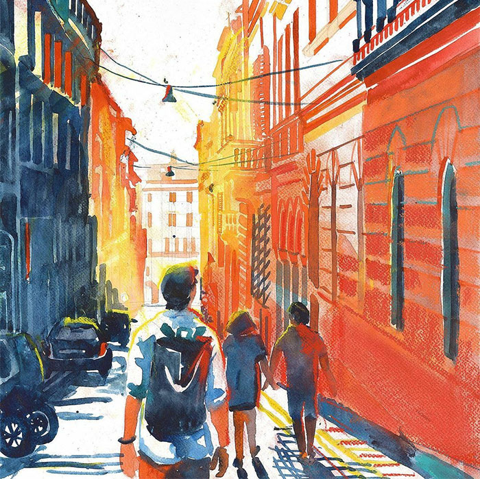 I Painted 21 Watercolors That Show How The Sun And Shadows Change Cities