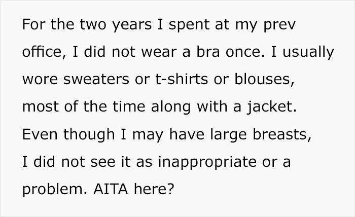 Woman Doesn't Wear A Bra At Work Despite Her Coworkers Complaining, Asks If She's Being A Jerk