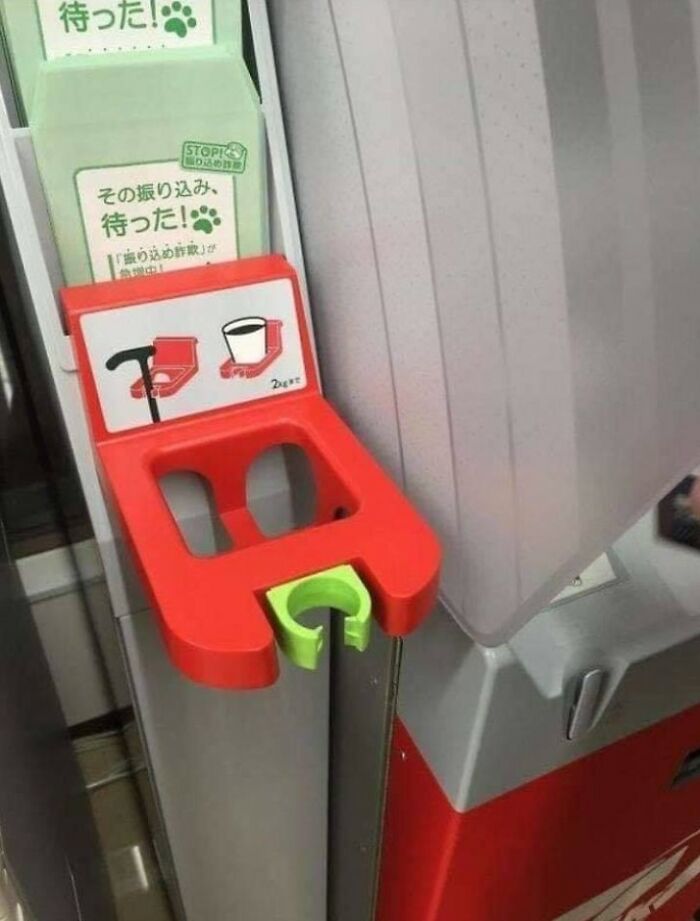 In Japan, You Can Find Cane And Cup Holders Next To An ATM