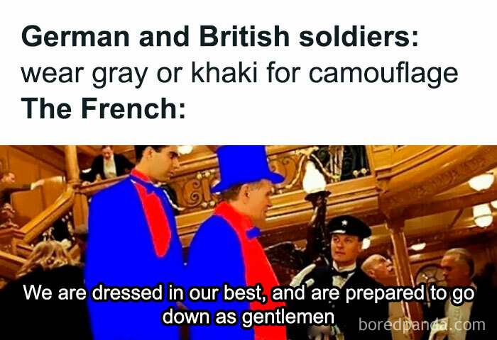 Learn The History Behind The Meme ➡️ At The Outbreak Of World War 1, The French Army Retained The Colourful Traditional Uniforms Of The Nineteenth Century For Active Service Wear. These Included Conspicuous Features Such As Blue Coats And Red Trousers For The Infantry And Cavalry. The French Cuirassiers Wore Plumed Helmets And Breastplates Almost Unchanged From The Napoleonic Period.
from 1903 On Several Attempts Had Been Made To Introduce A More Practical Field Dress But These Had Been Opposed By Conservative Opinion Both Within The Army And Amongst The Public At Large. In Particular, The Red Trousers Worn By The Infantry Became A Political Debating Point.
adolphe Messimy Who Was Briefly Minister Of War In 1911-1912 Stated That "This Stupid Blind Attachment To The Most Visible Of Colours Will Have Cruel Consequences"; However, In The Following Year, One Of His Successors, Eugène Étienne, Declared "Abolish Red Trousers? Never!" The Very Heavy French Losses During The Battle Of The Frontiers Can Be Attributed In Part To The High Visibility Of The French Uniforms, Combined With Peacetime Training Which Placed Emphasis On Attacking In Massed Formations.
the Shortcomings Of The Uniforms Were Quickly Realized And During The First Quarter Of 1915 General Distribution Of Horizon-Blue Clothing In Simplified Patterns Had Been Undertaken. ———-
⬇️⬇️⬇️
follow @educational.history.memes For More Memes With Informative Captions