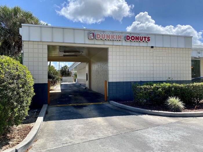 Dunkin’ Doughnuts Drive Thru In A Former Gas Station Car Wash.