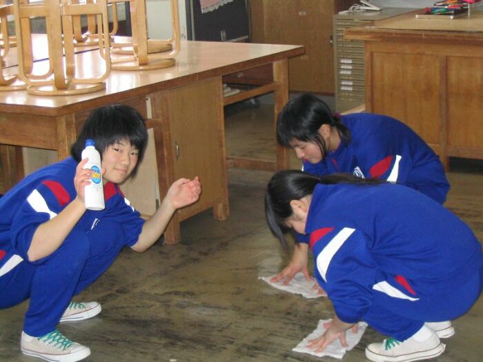 Part Of A Japanese Student's Daily Routine Is Cleaning The School After Classes
